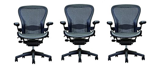 Set of 3 Herman Miller Aeron Chairs -Size B Fully Loaded - Hardwood Floor Caster