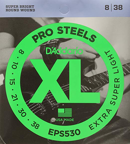 D'Addario EPS530 ProSteels Electric Guitar Strings, Extra-Super Light, 8-38