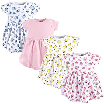 Luvable Friends Baby Girls' Cotton Dress, 4 Pack