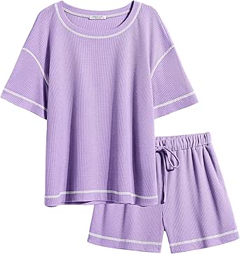 Ekouaer Women Pajama Sets Waffle Knit Lounge Set 2 Piece Outfits Loungewear Matching Set With Pockets