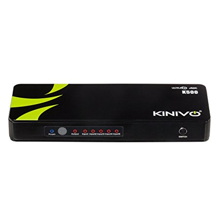 Kinivo K500 Premium 4K 5 port High speed HDMI switch with IR wireless remote and AC Power adapter - supports 3D, 1080p