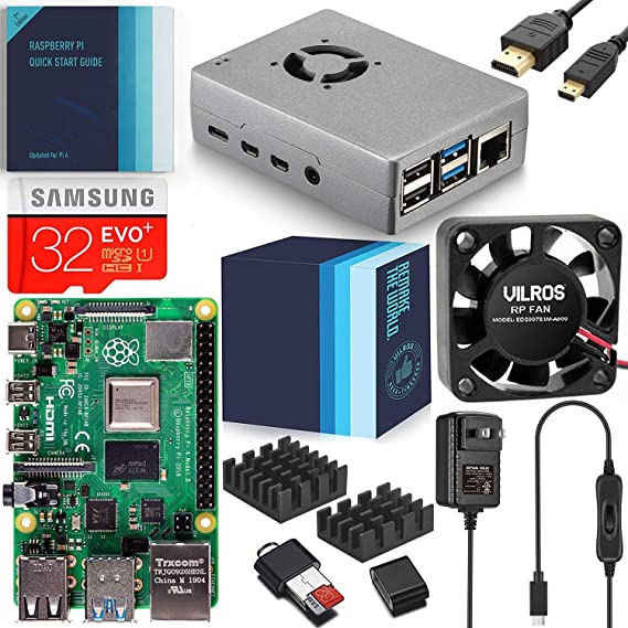 Vilros Raspberry Pi 4 Complete Starter Kit with Fan Cooled Heavy Duty Aluminum Alloy Case (4GB Ram, Silver)