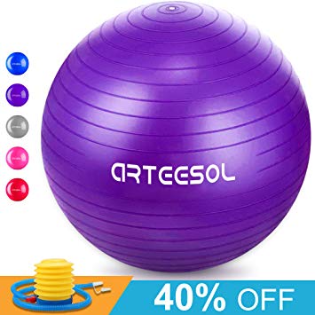 arteesol Exercise Yoga Ball, Extra Thick Stability Balance Ball (45-75cm), Professional Grade Anti Burst&Slip Resistant Balance, Fitness&Physical Therapy, Birthing Ball with Air Pump