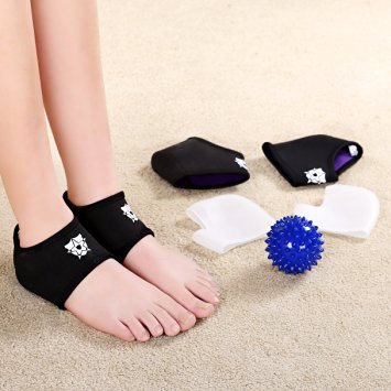 Bitly Comprehensive Plantar Fasciitis Kit-5 pieces Plantar Fasciitis Sleeve, Massage Ball, Foot Arch Support, Foot massager, Heel Pads, Ankle Brace, Relieve Foot Pain and Metatarsal Pain