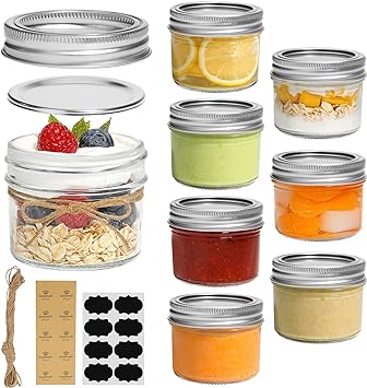 ComSaf Mini Mason Jars 120ml/4oz - 8 Pack, Regular Mouth Mason Jar with Lids and Seal Bands, Small Glass Canning Jar for Spice, Jam, Honey, Jelly, Dessert, Shower Wedding Favors, DIY Decor