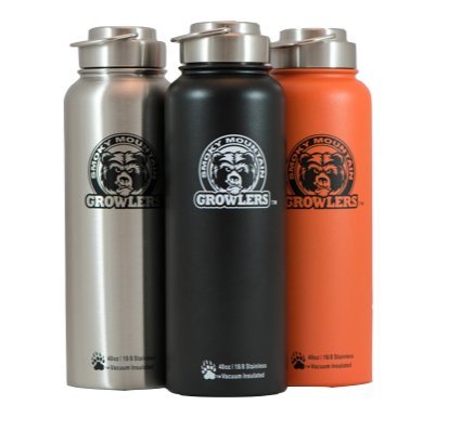 40 oz Insulated Stainless Steel Growler  Water Bottle Lid and Handle - NO PLASTIC - Stays COLD up to 3 DAYS HOT 24 hrs