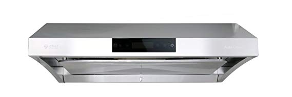Chef 30” Under Cabinet Range Hood PS38 | PRO PERFORMANCE | Stainless Steel Slim Design | Steam Auto Clean, 950 CFM, Touch Panel with Digital Clock and Warm Lighting | Innovative Perimeter Aspiration Extraction Design