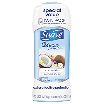 Suave Coconut Kiss Antiperspirant Deodorant Stick, 2.6 oz, Twin Pack