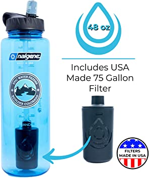 Epic Nalgene OG Grande | Water Filtration Bottle | Wide Mouth 48 oz | USA Made Bottle and Filter Removes 99.99% of Tap Water Contaminants Lead Chlorine Chromium 6 Arsenic Chloroform