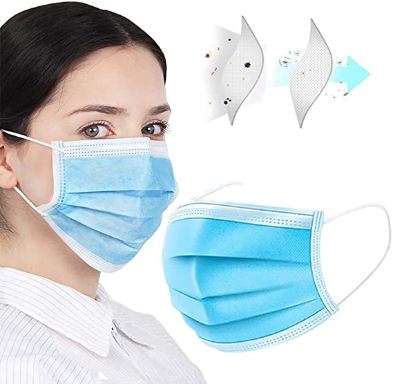 3 PLY Industrial Quality 𝐌𝐀𝐒𝐊 50 Pcs Surgical FACE Protector with Ear Loops Medical DUST (Blue) (New)…