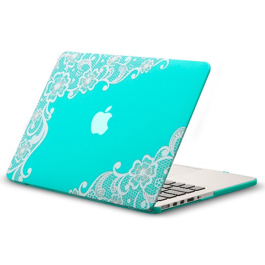 Kuzy - Retina 13-inch Lace TEAL HOT BLUE Rubberized Hard Case for MacBook Pro 13.3" with Retina Display A1502 / A1425 (NEWEST VERSION) Shell Cover - Lace TEAL