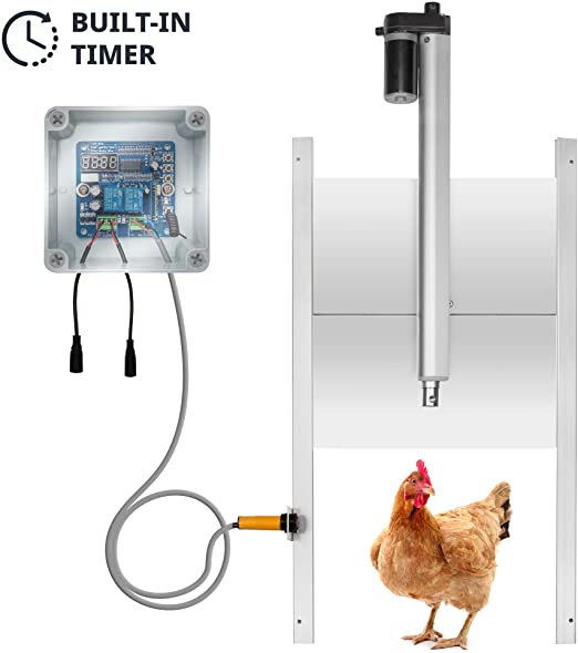 Jumbl Automatic Chicken Coop Door Opener w/Timer and Remote | 11” Opening w/Infrared Safety Sensor | Electrical 12V DC Actuator Motor | Full Installation Kit | for Poultry Ducks & Small Farm Animals