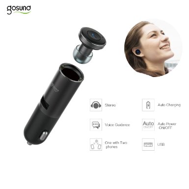 Gosund 2 in 1 Super Mini Bluetooth Wireless Headset with Useful Car Charger Single Port Car Charger for Samsung S6 iPhone 66S 66S plus Apple Headset Apple Car Battery ChargerBlack