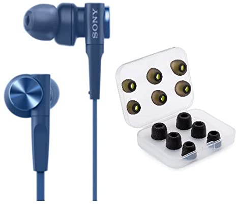 Sony MDRXB55AP Extra Bass Earbud Headphones/Headset with Mic (Blue) with Knox Gear Earbud Tips Bundle (2 Items)