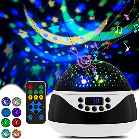 Light Projector, CrazyFire Star Projector Baby Music Night Light, 360 Degree Rotation LED Bulbs 6 Color Changing Light with Remote and Timer, Unique Gifts for Birthday Nursery Kids Baby