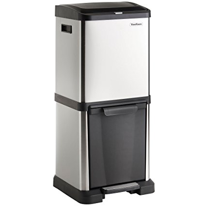 VonHaus 34L Stainless Steel Vertical Indoor Recycling Rubbish Bin - FREE 2 Year Warranty