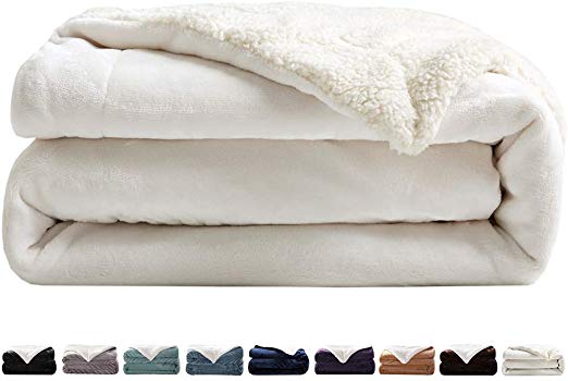 LIANLAM Sherpa Fleece Blanket Queen Size Dual Sided Blanket Super Soft and Warm Fuzzy Plush Cozy Luxury Bed Blankets Microfiber (White, 90"x90")