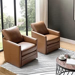 HULALA HOME Modern Swivel Chair Set of 2, Leather Accent Chair Swivel Barrel Chair Living Room Chair, Contemporary Club Chair Home Theater Seating Single Sofa