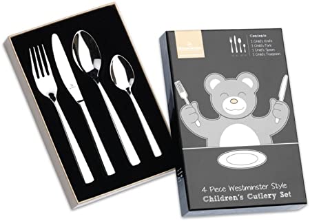 Grunwerg Stainless Steel 4 Piece Westminster Style Childrens Kids Cutlery Set - 4BXCHDWMS