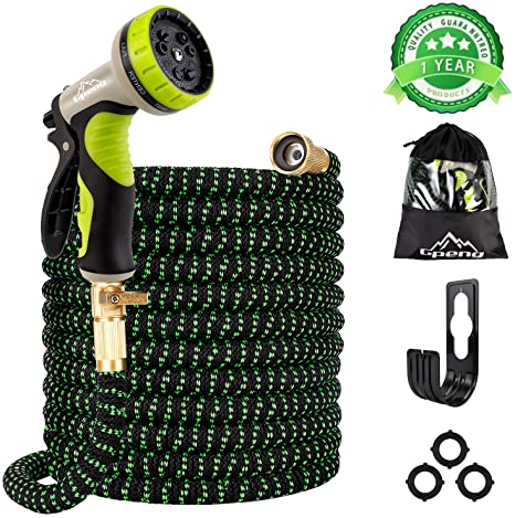 Gpeng Garden Hose Expandable Water Hose, Leakproof Lightweight Retractable Collapsible Hose with 9 Function Spray Hose Nozzle 3/4 Solid Brass Connectors Gardening Flexible Hose Pipe(25ft)