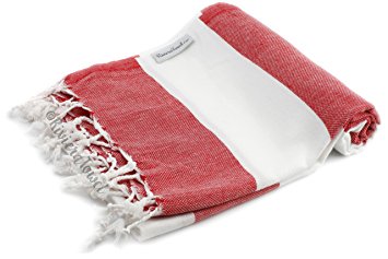 Biarritz Red Striped Turkish Towel for Bath & Beach - Swimming Pool - Yoga Pilates - Picnic Blanket - Scarf Wrap - Peshtemal Hammam Fouta by The Riviera Towel Company