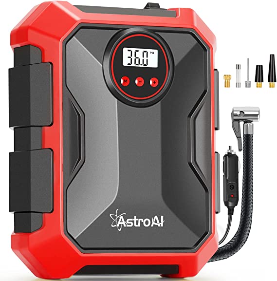 AstroAI Air Compressor Tire Inflator 12V DC Portable Air Compressor Auto Tire Pump 100PSI with LED Light Digital Air Pump for Car Tires Bicycles Other Inflatables Red