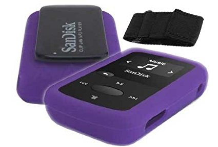 Silicone Skin Case Cover with Free Armband For SanDisk Clip Jam MP3 Player (Model SDMX26), Purple