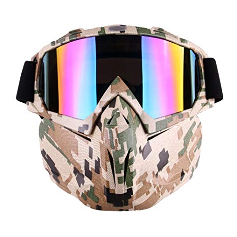 Freehawk Motorcycle Goggle Mask - Tactical Glasses with Detachable Mask for Airsoft/CS/Desert Offroad Riding/Skiing/Snowmobile/Cycling/Halloween/Costume Ball