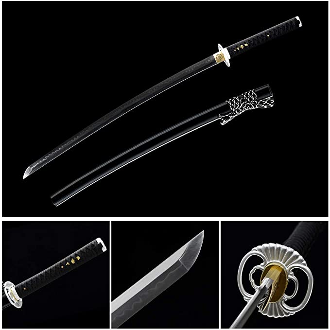 lqdsdj Handmade Sword, Traditional Handcraft Katana Sword Ultra Sharp 1060 Carbon Steel Samurai Sword with Scabbard, Full Tang, Heat Tempered