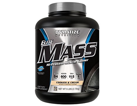 Dymatize Elite Mass Hi-Protein Muscle Gainer, Cookies & Cream, 6 lbs