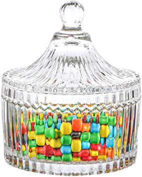 ComSaf Crystal Glass Covered Candy Dish with Lid Sugar Bowl Cookie Jar (Diameter 3.9 Inch )