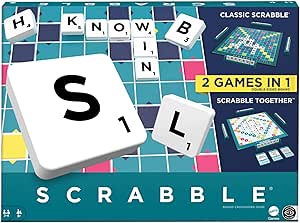 Mattel Games Scrabble Board Game, Family Word Game with Two Ways to Play, includes 50 Goal Cards that Teach Scrabble Basics for 2-4 Players, UK Version, HWD43