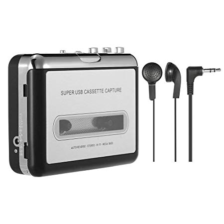 SODIAL Portable Cassette Player Portable Tape Player Captures Cassette Recorder via USB Compatible with laptops and PC Convert Tape Cassettes to iPod / MP3 / CD Format with Headphones