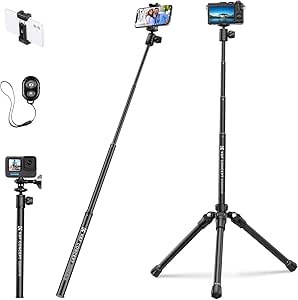 K&F Concept 67''/170cm Eccentric Tube Cellphone Tripod, Lightweight Super Portable Selfie Stick, DSLR Camera Tripod E224A3 BH-18(Black)