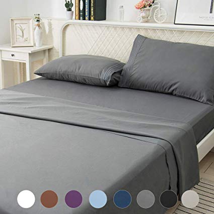 LIANLAM King Bed Sheets Set - Super Soft Brushed Microfiber 1800 Thread Count - Breathable Luxury Egyptian Sheets 16-Inch Deep Pocket - Wrinkle and Hypoallergenic-4 Piece(King, Dark Grey)