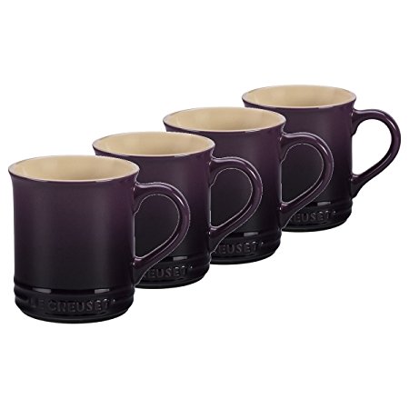 Le Creuset Cassis Stoneware 12 Ounce Coffee Mug, Set of 4