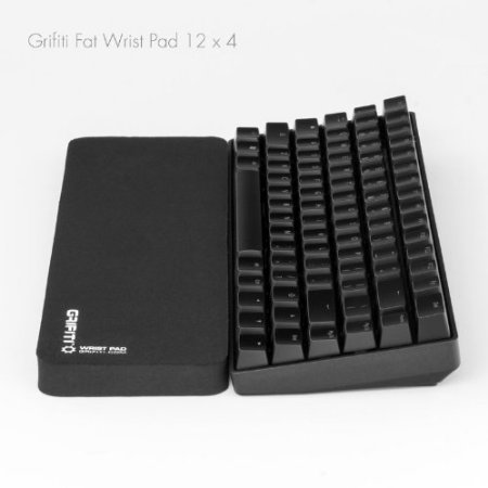 Grifiti Fat Wrist Pad 12 is a 4 x 12 Inch Wrist Rest for Small Mechanical Keyboards, MacBooks, Laptops, and Notebooks in Black Neoprene and Black Nylon