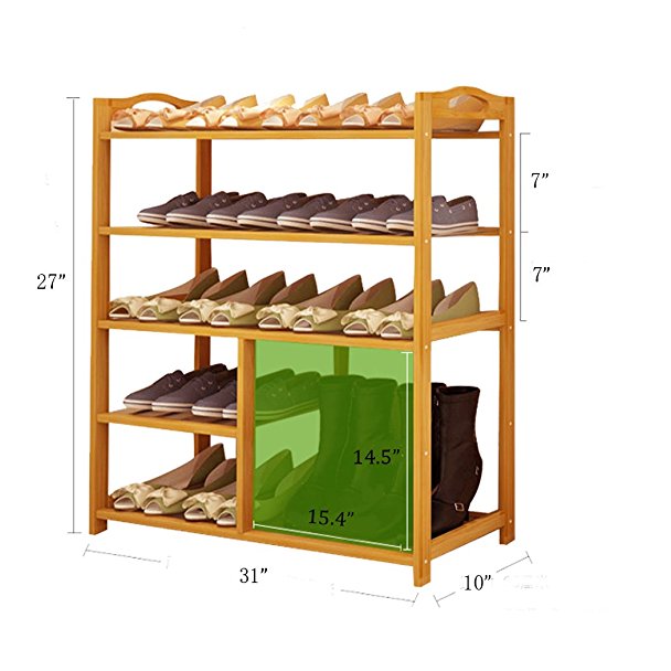 Shoe Rack,101% Natural Bamboo Shoes Organizer With Slats Design (5-tier 31"L x 10"W x 27"H)