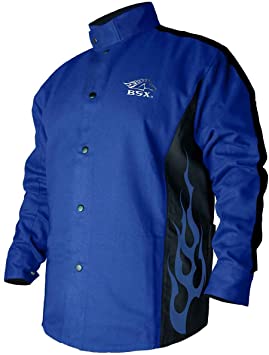 Revco BSX BXRB9C 3Xl Blue With Blue Flames Mens Welding Coat Jacket - Size 3XL