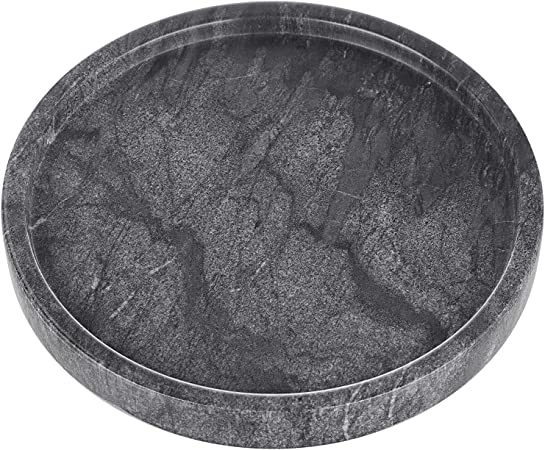 Hipiwe Black Marble Tray Round Marble Serving Tray Perfume Tray Candle Tray Marble Decorative Tray for Bathroom Counter, Kitchen,Dresser Vanity,Coffee Table,9.8 Inch