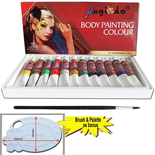 Magicdo® Face and Body Paint Set, Art Make-up Set Kit, Rich Pigment, Safe Water-Based Non-Toxic, Perfect for Face or Body Painting Suitable for Kids 3  to Adults (12Cols 1 Brush 1 Palette)