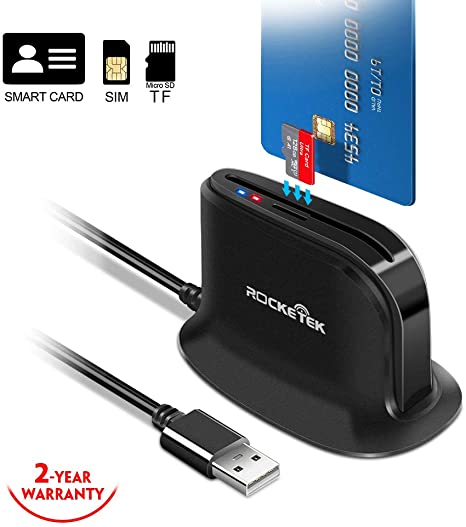 USB Smart Card Reader, Rocketek DOD Military USB Common Access CAC Card Reader Adapter|ID Card/IC Bank Chip Card|Micro SD Card Reader, CAC Card Reader Compatible with Windows XP/Vista/7/8/11, Mac OS