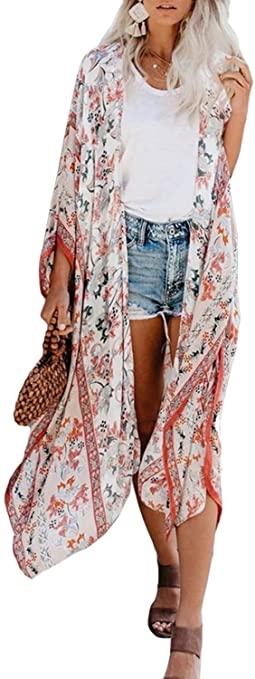 Dokotoo Womens Open Front Printed Loose Style Kimonos Casual Bikini Set Swimwear Cover Up