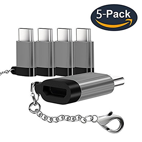 Pasnity 5-Pack Micro USB to USB C Adapter, Converts Micro USB Female to USB C Male, Uses 56K Resistor, for Samsung Galaxy S8, S8 , the new MacBook, Google Pixel, Nexus 6P, LG V20 G5, HTC 10 and More