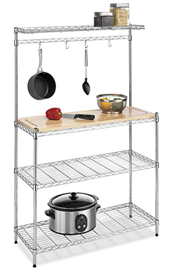 Whitmor Supreme Baker’s Rack with Food Safe Removable Wood Cutting Board - Chrome (Renewed)