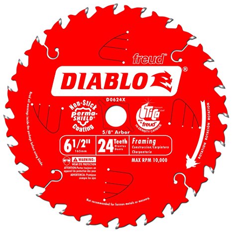 Freud D0624X Diablo 6-1/2-Inch 24-Tooth ATB Framing Saw Blade with 5/8-Inch Arbor