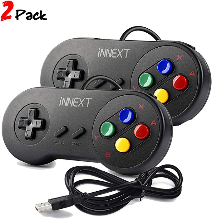 iNNEXT 2 x Retro Classic USB Controller SNES Gamepad, Wired SNES USB Controller Mac Controller for PC Game Windows Raspberry Pi Controller Pads( Multi-color Keys)