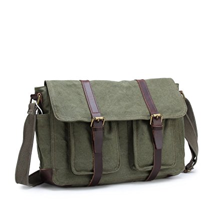 Samic Messenger Bag Vintage Leather Canvas 15" Laptop Bag Cross body Shoulder Bag
