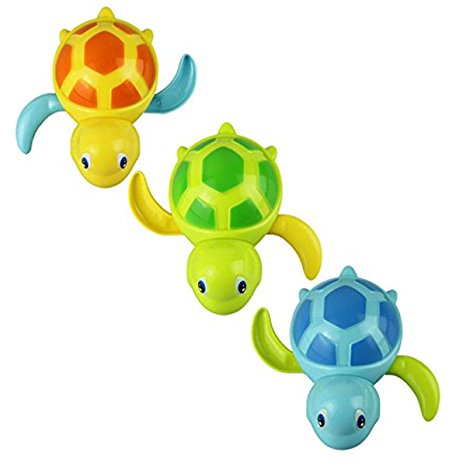 Set of 3 Baby Bathing Bath Swimming Tub Pool Toy Cute Wind Up Turtle for Boys Girls Blue Orange Green