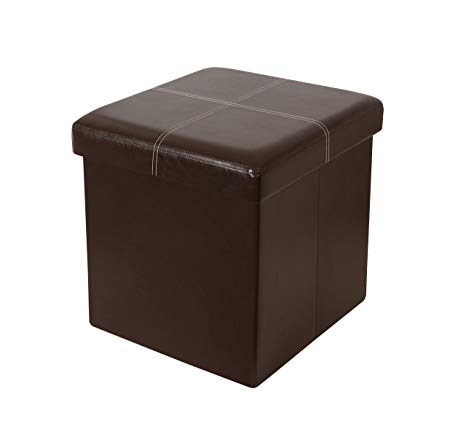 ITIDY Ottoman-Folding Storage Ottoman Cube Bench, Seat,Foot Rest Stool,Puppy Step,Storage Chest,Faux Leather,Brown